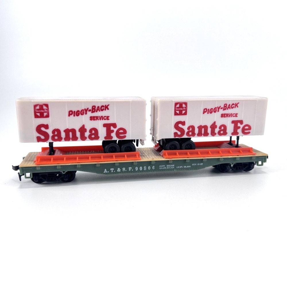 TYCO‎ 354A HO 50' Flat Car W/Piggy-Back Trailers - Santa Fe - A.T. & S.F. 90806